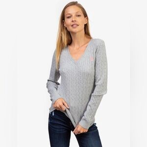 U.S. Polo Assn. SOFT CABLE V-NECK SWEATER Women's Size Small in gray